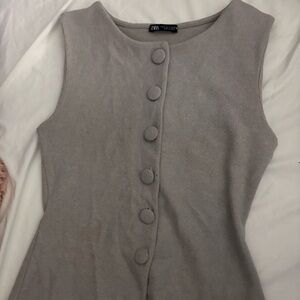 Zara Taupe Sleeveless Button-Up Blouse